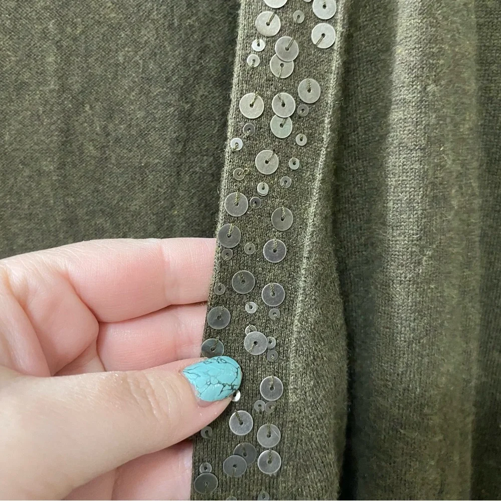 Eileen Fisher cardigan women's size xl knit sequin green open front cashmere